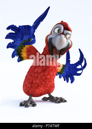 3D-Rendering von Cartoon Papagei sprechen. Weißer Hintergrund. Stockfoto