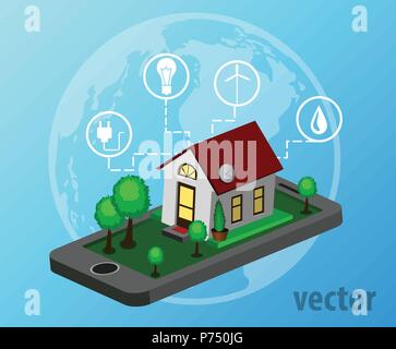 Smart Home. isometrische Design Vector Illustration Konzept des Smart house Technology System mit zentraler Steuerung. Stock Vektor