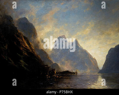 English: Norwegische Fjordlandschaft. Öl auf Leinwand. Unten rechts signiert und datiert C. Oesterley jr. 1887. 69 x 92 cm. 1887 22 Carl Oesterley jr Norwegische Fjordlandschaft 1887 Stockfoto