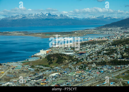 Blick über Ushuaia aus dem Hotel Arakur, Ushuaia, Argentinien Stockfoto