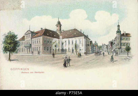 121 Felle Göppingen Rathaus und Marktplatz. Stockfoto
