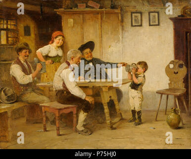 English : Der erste Schluck. Signiert. Öl auf Leinwand, 70 x 90 cm English: Tableau intitulé La Première gorgée. Huile sur toile, Signée. 70 x 90 cm 1932 141 Hugo Oehmichen Der erste Schluck Stockfoto