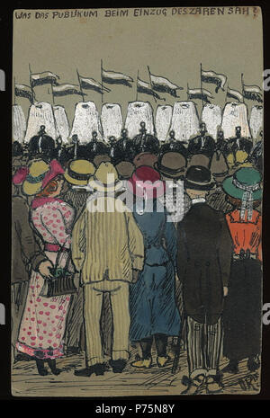"Das Publikum beim Einzug des Zaren sah' wurde; original aquarellierte Ansichtskarte, unten rechts Monogrammiert, 1913 gelaufen von Zehlendorf / Weinböhla, 1913 besuchte Zar Nikolaus II. Berlin. 1913 175 Otto Rasch war das Publikum beim Einzug des Zaren sah Stockfoto