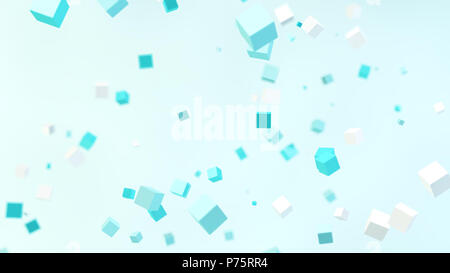 Blaue und weiße Würfel schwebende 3D-Rendering Stockfoto