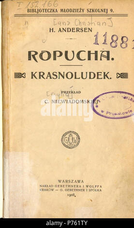 . Ropucha. Krasnoludek.. Englisch: Buch Polski: ksika. N/A 186 PL Hans Christian Krasnoludek Andersen-Ropucha, 05. Stockfoto