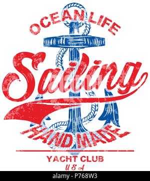 Segeln poster Design vorlage. Zusammenfassung Hintergrund mit Segelboot, das Meer und den Sonnenuntergang. Stock Vektor