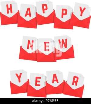 Frohes neues Jahr text der roten Buchstaben Stock Vektor