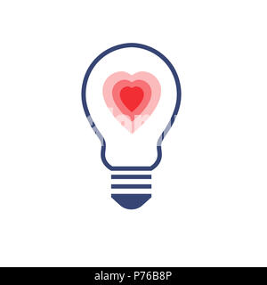 Vector Illustration mit Glühbirne Konzept. Glühbirne mit Herz im Inneren. Stockfoto