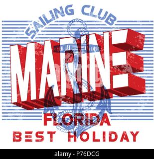 Marine Grafiken und Beschriftungen für t-shirt Stock Vektor