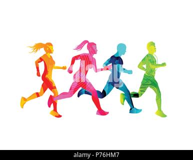 Eine Gruppe von Männern und Frauen bleiben. Bunte Textur Menschen Silhouetten. Vector Illustration. Stock Vektor