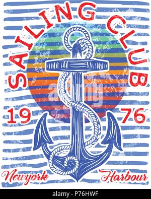 Newport Sailing Club, Vektorgrafiken für Sportbekleidung in benutzerdefinierten Farben Stock Vektor