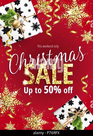 Weihnachten Verkauf. Rote Fahne für Web oder Flyer. Stock Vektor