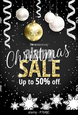 Weihnachten Verkauf. Schwarze Banner für das Web oder Flyer. Stock Vektor