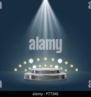 3D-Bühne mit Sport Licht im blauen Hintergrund. illustration Vector EPS 10. Stock Vektor