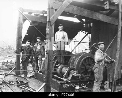 . Englisch: Logging Crew und Esel, die Eufaula Firma, Ca. 1921. Englisch: Legende zum Bild: Die Eufaula Unternehmen. Kinsey Foto, Seattle. Nr. 3 PH-Coll 516.1149 Die Eufaula Firma im Geschäft war. 1915 bis Ca. 1926. Eufaula ist ein ehemaliger logging Stadt, die jetzt praktisch zwei Meilen nördlich des Columbia River und vier Meilen nordwestlich von Longview in westlichen Cowlitz County verlassen. In den späten 1880er Jahren wurde die Stadt von Jefferson D. Brock, ein Angestellter eines Logging Company genannt, für seine Heimatstadt in Alabama Themen (LCTGM): Logger; Dampf Esel - Washington (State); Holzindustrie - Wa Stockfoto