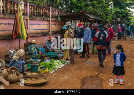 Traditionellen lokalen Markt, Verkauf von jedermann in der Nähe von Kampong Cham im Norden von Kambodscha. Große lokale Hüte auf dem Display... Stockfoto