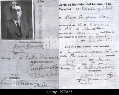 15 Carta de identidad del alumno de la facultad Álvaro Cunqueiro Stockfoto