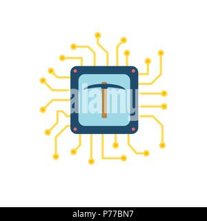 CPU Bergbau, Microchip, Spitzhacke Flachbild Vektor Icon. Auf weissem Hintergrund. Trendy Flat Style. Stock Vektor