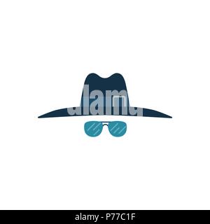 Hut und Sonnenbrille, Anonyme Konzept, Spy, versteckte, Sicherheit, Gangster, Detektiv, Agent, Vektor Icon. Auf weissem Hintergrund. Stock Vektor