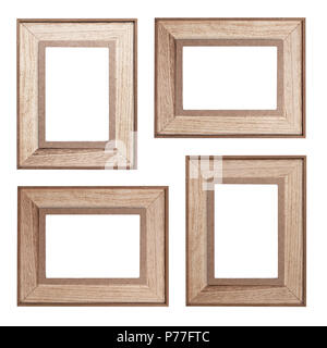 Set aus Holz Bilderrahmen auf weißem Hintergrund - vintage Bilderrahmen Holz Stockfoto
