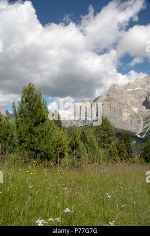 Cloud durch Campanili de Murfreit und Bindelturm T de Murfreitthe Sella Gruppe von Plan de Gralba Wolkenstein Gröden Dolomiten Italien Stockfoto