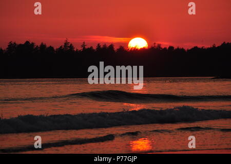 Sonnenuntergang am Strand von Mackenzie in Tofino BC, Kanada Stockfoto