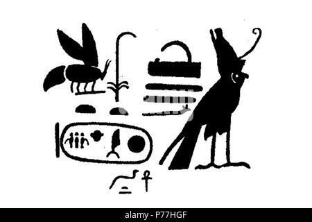 Englisch: Zeichnung eines Rock Inschrift mit Teil der königlichen Titularen der nubischen Herrschers Iyibkhentre, von Molokab (Nubien), Ende 11./Anfang 12. Dynastie. 14 September 2014, 19:30:42 6 Inschrift Iyibkhentre Gauthier, 01. Stockfoto