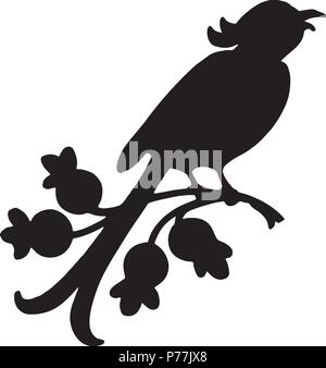 Vector schwarz Silhouette einer singenden Vogel auf einem Zweig Stock Vektor