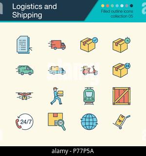Logistik und Versand Symbole. Gefüllte Kontur Design Collection 5. Für die Präsentation, Grafik Design, Mobile, Web Design, Infografiken. Vect Stock Vektor