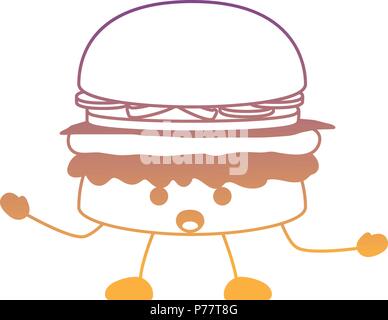 Kawaii überrascht Hamburger Symbol auf weißem Hintergrund, Vector Illustration Stock Vektor