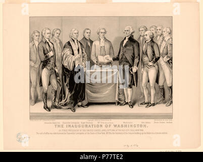Die amtseinführung von Washington als erster Präsident der Vereinigten Staaten von Amerika, 30. April 1789; am alten Rathaus, New York Stockfoto