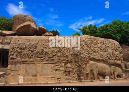 Arjunas Buße Rock Erleichterung - Mahabalipuram (Tamil Nadu, Indien) Stockfoto