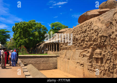 Arjunas Buße Rock Erleichterung - Mahabalipuram (Tamil Nadu, Indien) Stockfoto