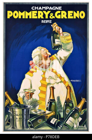 Jahrgang 1920 französischer Champagner Poster Achille L. Mauzan (1883-1952) POMMERY & GRENO, Champagner REIMS Lithographie in Farben, 1928, von "gedruckte Affiches Mauzan', Frankreich Stockfoto