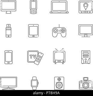 Geräte und Technologie Vector Icons Set, dünne Linie Stil Stock Vektor