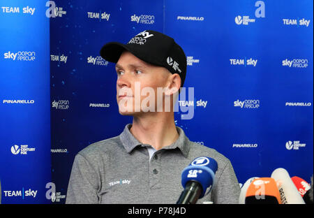 Das Team Sky Chris Froome während das Team Sky Media Event in Saint-Mars-la-Reorthe, Frankreich. Stockfoto