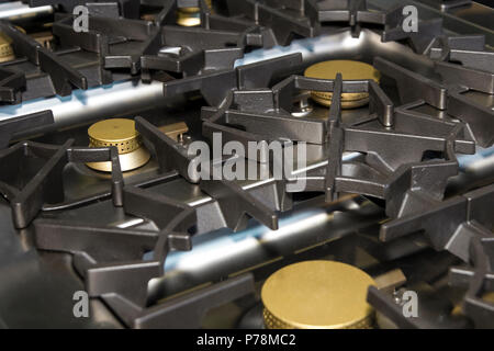 Schwarz Gas Herd Top View close-up, das Hintergrundbild Stockfoto