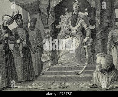 Osmanische Reich. Turkei. Sultan im Gerichtssaal der Topkapi-Palast-Berater erhalten. Istanbul. Aufgezeichnet. Gravur des 19. Jahrhunderts. Stockfoto