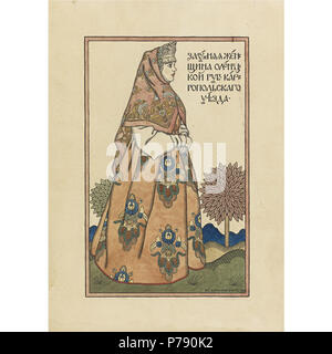 (''). 1905. '. '. Iwan Jakowlewitsch Bilibin russische 1876-1942 eine verheiratete Frau aus OLONETS PROVINZ, 1905 in Kyrillisch signiert und datiert 1905 (rechts unten); eingeschrieben Kostüm du Nord, 1907 und in Kyrillisch (auf der Rückseite) Aquarell und Tusche auf Papier 15 1/4 von 11 in. 39 von 28 cm dieser Menge wird durch eine Postkarte von einer verheirateten Frau, aus Olonets Provinz entworfen und durch den Verlag Der Rote Kreuz von St. Eugenia, St. Petersburg begleitet. Objekte in der täglichen bäuerlichen Lebens verwendet, Fotos und Skizzen brachte wieder aus dem Russischen Norden, und eine Auswahl an Publikationen Stockfoto
