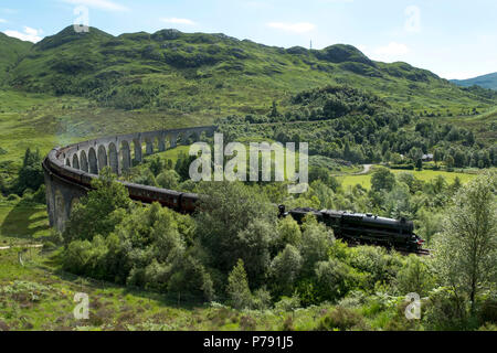 Die jacobite Express auch als Hogwarts Express bekannt, durchquert das glenfinnan Viadukt auf der Route zwischen Fort William und Mallaig. Stockfoto