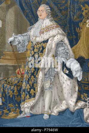 Ludwig XVI. (1754-1793). König von Frankreich. Porträt. Kupferstich, 19. Jahrhundert. Farbige. Stockfoto