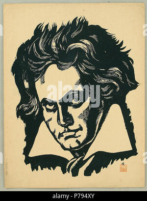 : Englisch: Porträt von Ludwig van Beethoven, Holz Block drucken. zwischen ca. 1930 und ca. 1939 6 Porträt von Beethoven, die von Koizumi Kishio Stockfoto