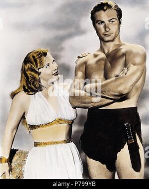 LEX BARKER DENISE DAECEL 'Tarzan und das Sklavenmädchen', FOTOGRAMA COLOREADO. Stockfoto