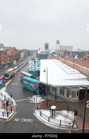 Busse in Haymarket Busbahnhof, Newcastle upon Tyne, Tyne und Wear, Großbritannien Stockfoto