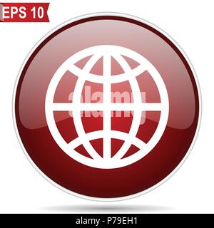 Globus cherry red glossy Runde web Vektor icon. Editierbare einfacher Kreis modernes Design internet Taste auf weißem Hintergrund. Stock Vektor