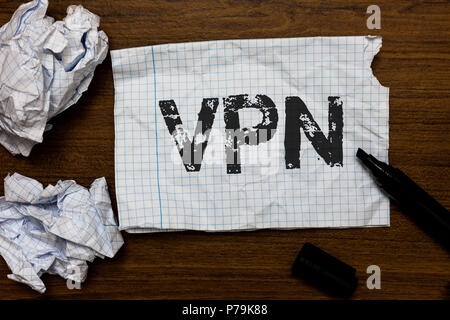Handschrift text VPN-Schreiben. Begriff Sinne sicheren virtuellen privaten Netzwerk über vertrauliche Domain geschützt Ideen Papiere inspiration Erinnerungen l Stockfoto
