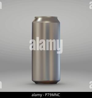 3d realistische leer Aluminium kann. Metallische Bier oder Limo pack Mockup auf weißem Hintergrund. Stock Vektor