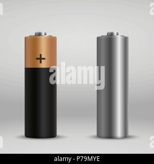 Realistische Alkali-Mangan Batterie. design Leer mockup Vorlage. Stock Vektor