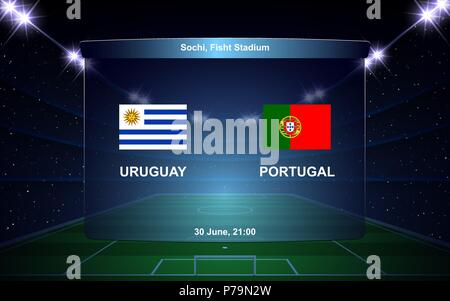 Uruguay vs Portugal Fußball-Anzeigetafel broadcast Grafik Fußball-Vorlage Stock Vektor