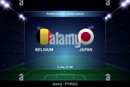 Belgien vs Japan Fußball-Anzeigetafel broadcast Grafik Fußball-Vorlage Stock Vektor